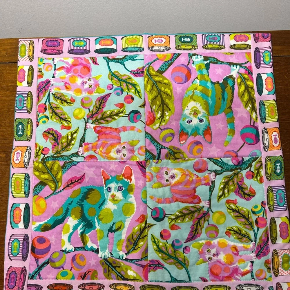 Quilted Cushioned Handmade Cat Kitten Pet Tula Pink Bowl Mat